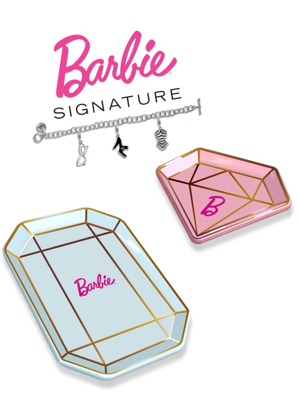 Barbie Signature SET | Charm Bracelet + Pink & Light Blue Jewelry Trays | NWT